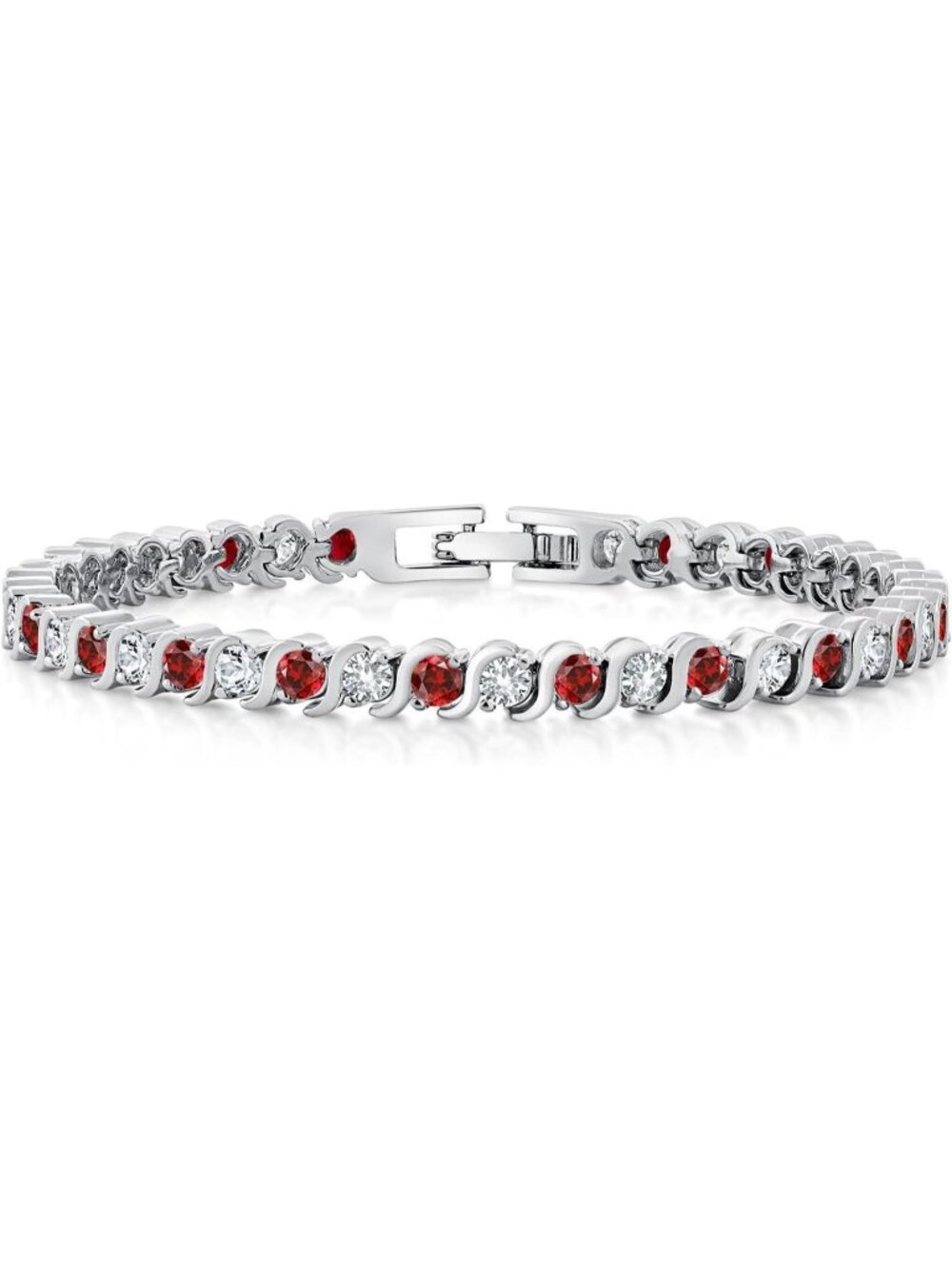 Women's Red 3mm 4.5 Cttw 7 Inch Gold Plated Sapphire Hypoallergenic Bracelet